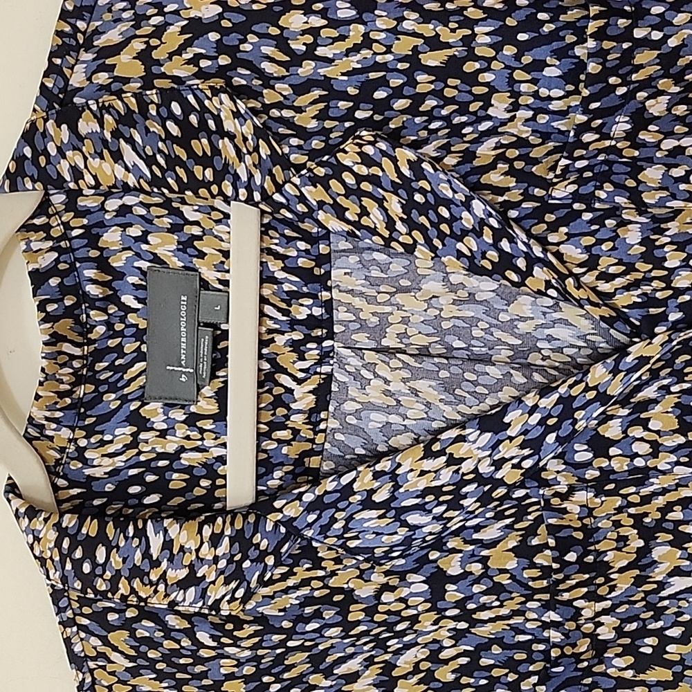 Anthropologie Womens Blue Button Up Short Sleeve Blouse Size Large Mob Wife - Picture 4 of 15